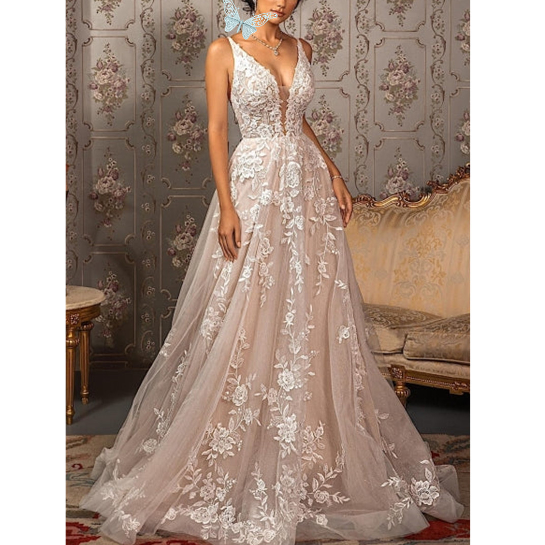 Boho Women Wedding V Neck Ral Lace Party A-E Reception Sleeves Bridal Pantsuits Vestido De Noiva Robe De Mariee Custom 6660312