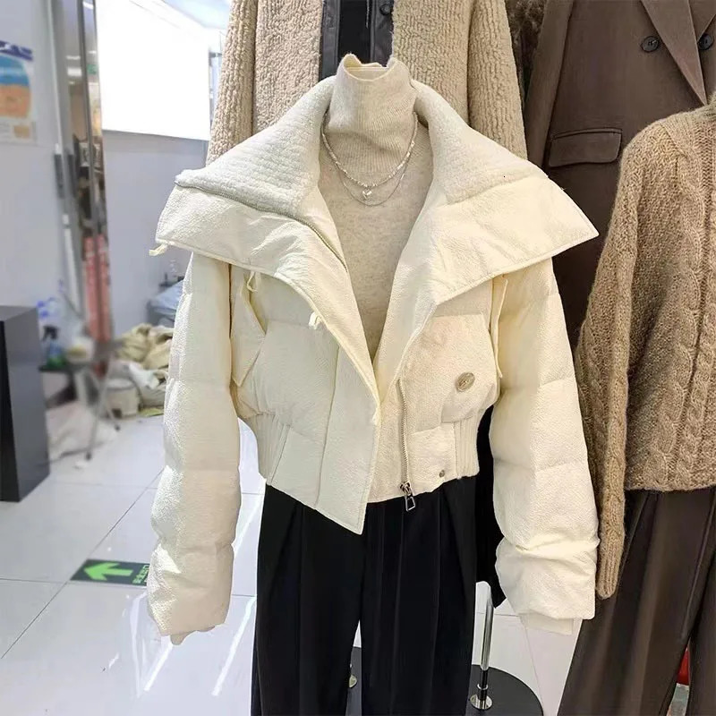 Women's Down Parkas 2023 Korean Chic Knit Collar Autumn Winter Coat Women Thickened Puffer Jacket Loose Parka Warm Cottonpadded Short Coats 23103