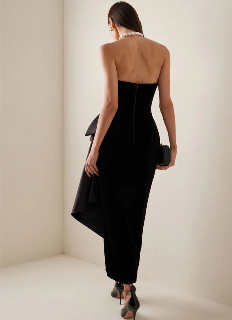 Black Velour Short Women Prom Party Dress 2025 Sweetheart Big Bow Side Split Simple Ankle Length Evening Formal Gowns Celebrity Wear Robe De Soiree