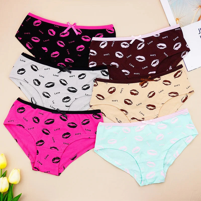 Women's Panties Letter Cotton Underwear 6pcspack Soft Women Cute Underpants Lip Fashion Mid Rise Ladies Briefs SL Wholesale 231031