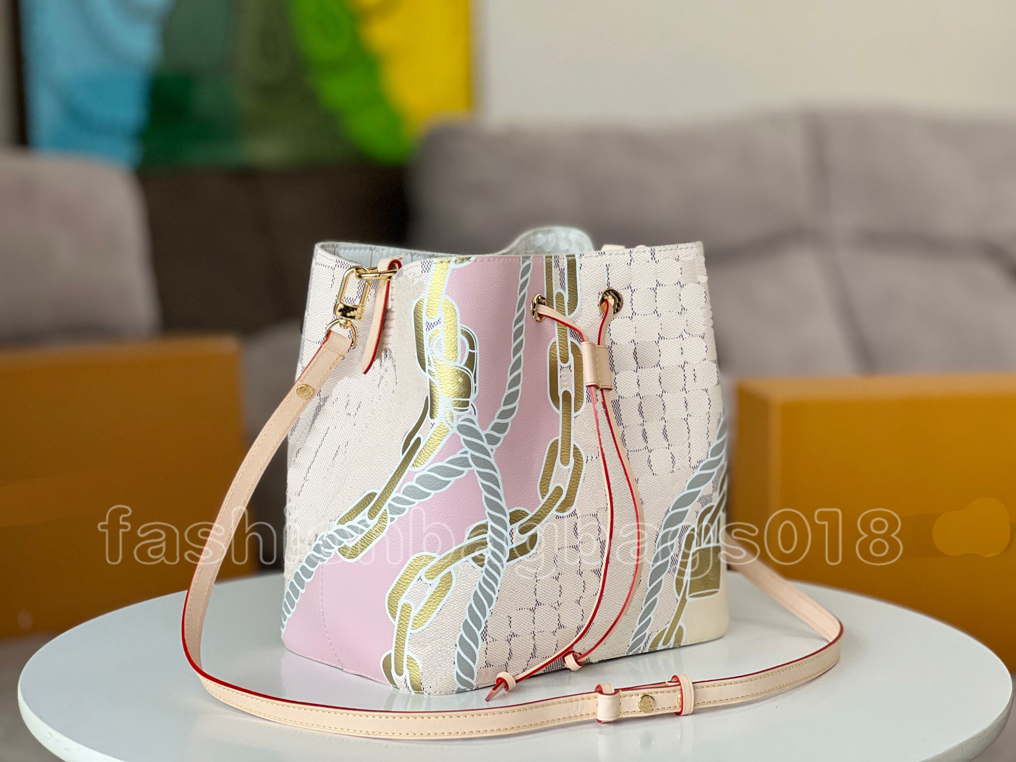 N40474 Neonoe MM Bucket Bag Nautical Womens Damier Azur Canvas Drawstring Bag Luxurys Designer Maritime Ropes Chains Shoulder Bag Leather Crossbody Purse Pouch Bag, Aa
N40474 Neonoe MM Bucket Bag Nautical Womens Damier Azur Canvas Drawstring Bag Luxurys Designer Maritime Ropes Chains Shoulder Bag Leather Crossbody Purse Pouch Bag, Aa