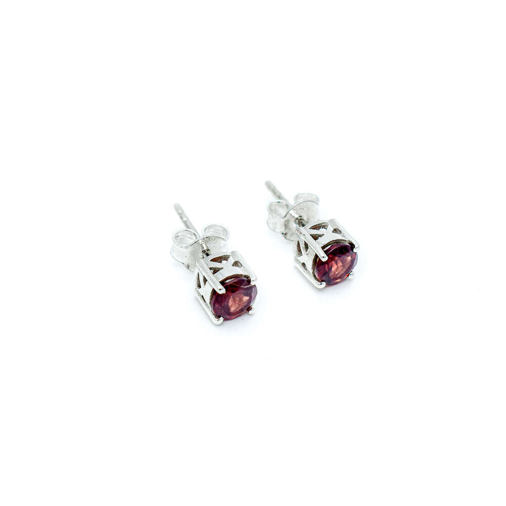 2023 Best Selling Single Stone Studs 925 Silver Natural Garnet Gemstone Round Shape Women's Fine Factory