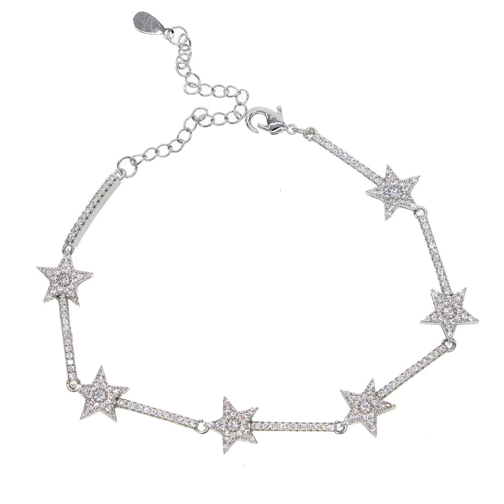 Charm Bracelets Star Bar Link Chain Bracelet Tennis Paved Tiny Sparking Shiny CZ Stone Stars For Women Simple Jewelry Party 231101