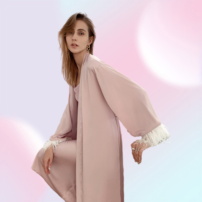 YAOTING Kimono Pink Silk Luxury Pajamas Satin Sexy Woman Nightgown Custom Bathrobe Nightie Sleepwear Home Clothes Robe 2205103820492