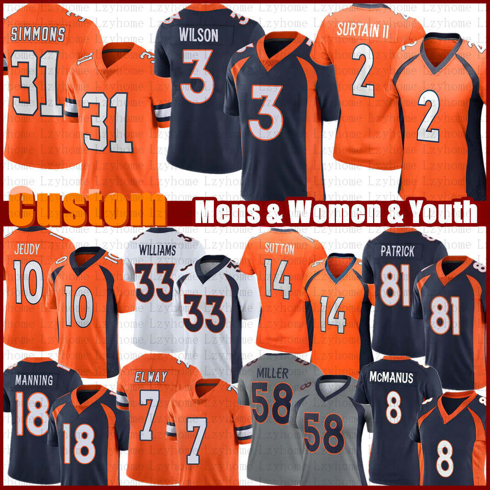 Justin Simmons 3 Russell Wilson Custom Football Jerseys Jerry Jeudy Javonte Williams Greg Dulcich Peyton Manning Patrick Surtain II Brandon McManus Ed McCaffrey, Youth
Justin Simmons 3 Russell Wilson Custom Football Jerseys Jerry Jeudy Javonte Williams Greg Dulcich Peyton Manning Patrick Surtain II Brandon McManus Ed McCaffrey, Youth