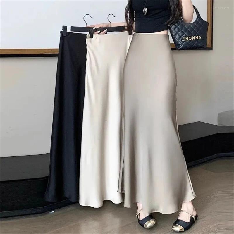 Women's Satin Silk High-Waisted Fishtail Midi Skirt For Elegant Fall Look