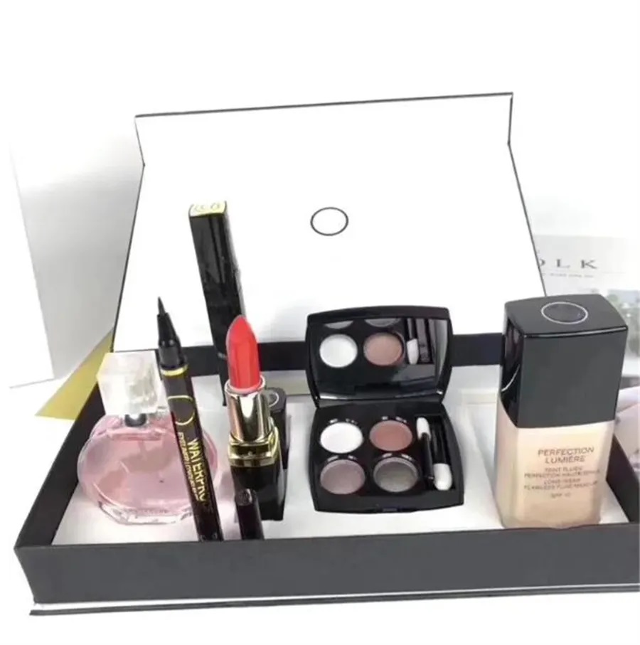 Women Perfume 30ml 4pcs Makeup Set Collection 6 in 1 Foundation Eye Shadow Palette Matte Lipstick 15ml Perfumes Cosmetic Kit with Gift Box High Quality