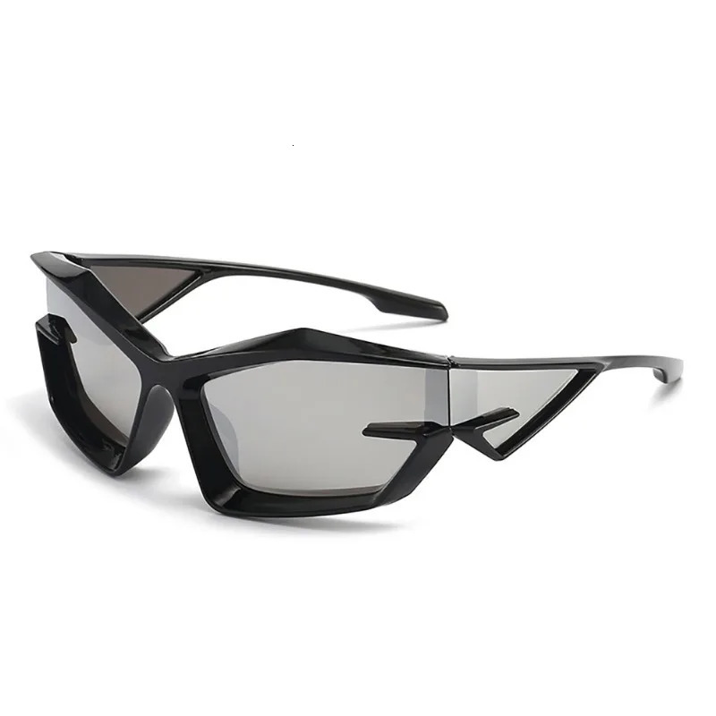 Sunglasses Frames Retro Y2K Fashion Outdoors Cat Eye Irregular Glasse Men Silver Mirror Goggles Unique Punk Sun Shades 231101