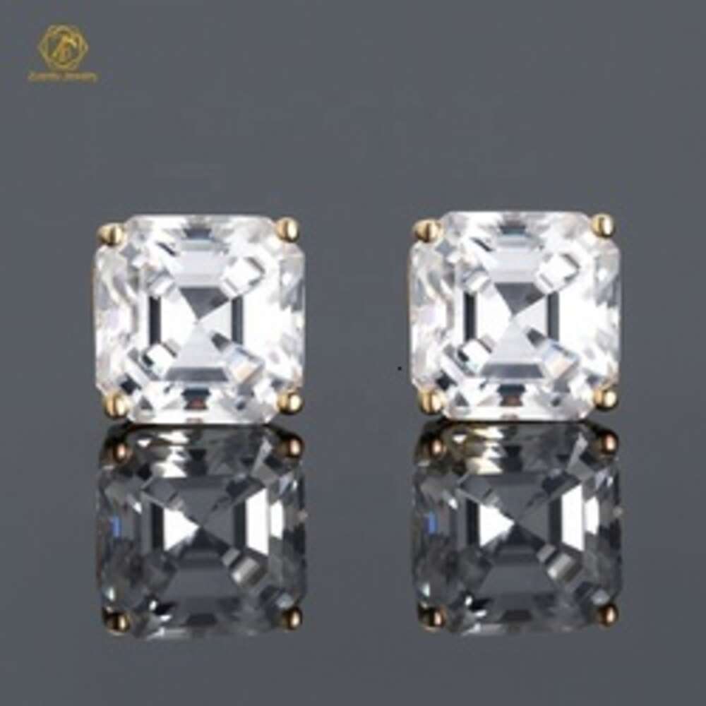 Set Unisex 925 Sterling Silver Vvs Asscher Cut Moissanite Diamond Stud