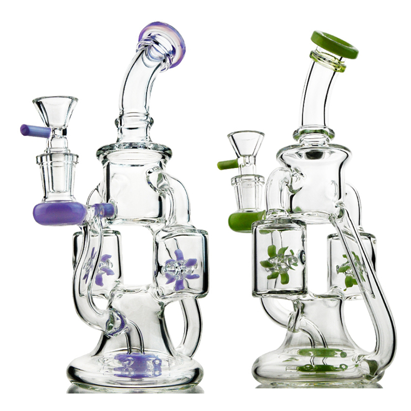 Newest Double Recycler Glass Bong Hookahs 8.7inch Propeller Percolater Water Pipes 14mm Female Joint With Bowl XL167