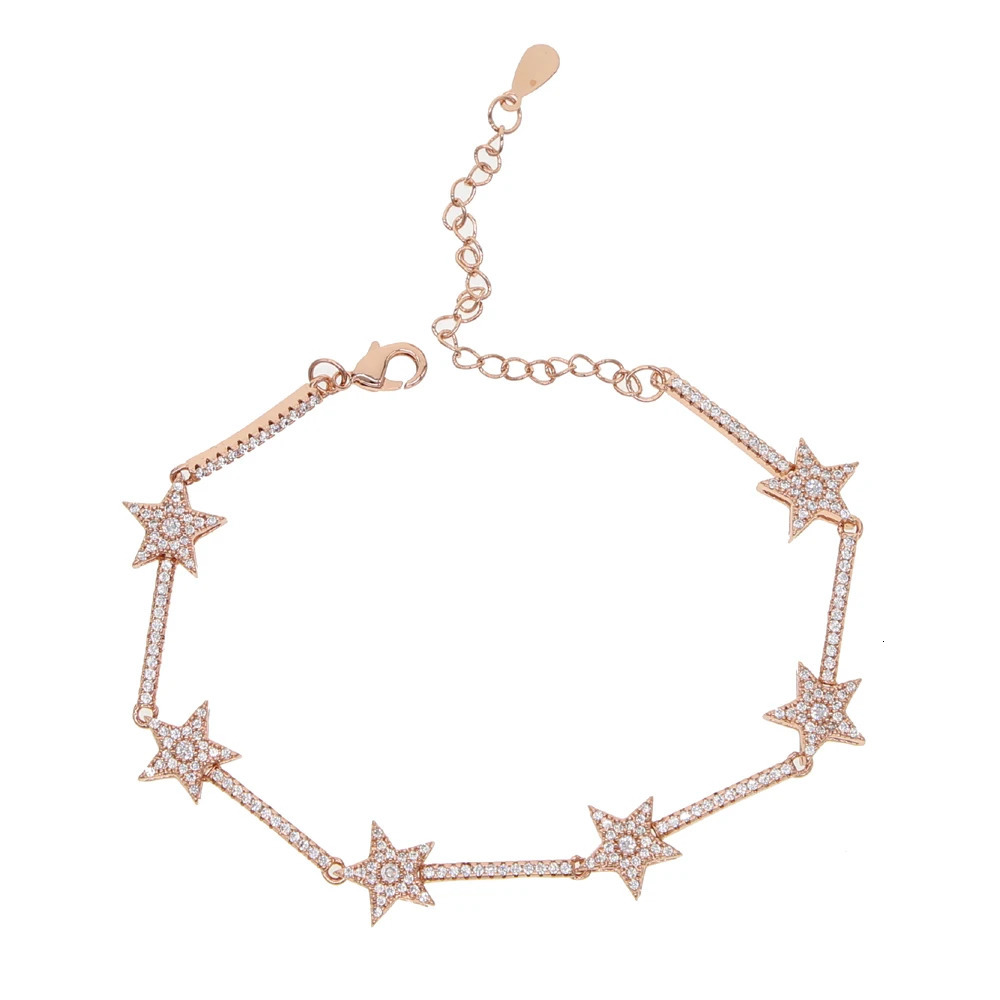 Charm Bracelets Star Bar Link Chain Bracelet Tennis Paved Tiny Sparking Shiny CZ Stone Stars For Women Simple Jewelry Party 231101