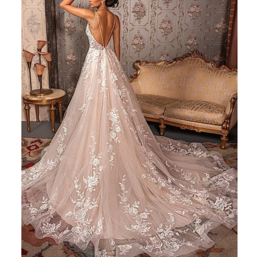 Boho Women Wedding V Neck Ral Lace Party A-E Reception Sleeves Bridal Pantsuits Vestido De Noiva Robe De Mariee Custom 6660312