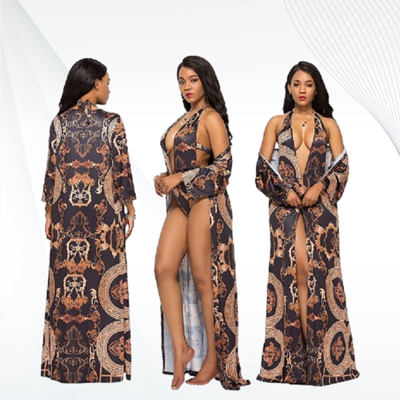 SXXL Sexy Printing Long Sleeve Cover up women s designer bathing suit Two Piece Set One Piece v neck Swimsuit sexy swimwear