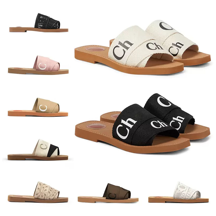designer woody sandals women home shoes flat slides lace mules canvas slippers woodyslides011