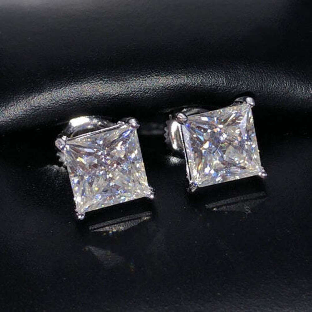 Aaa Gems 925 Sterling Silver 4mm 5mm 6mm 7mm 8mm 9mm Vvs Moissanite Princess Cut Stud for Mens
