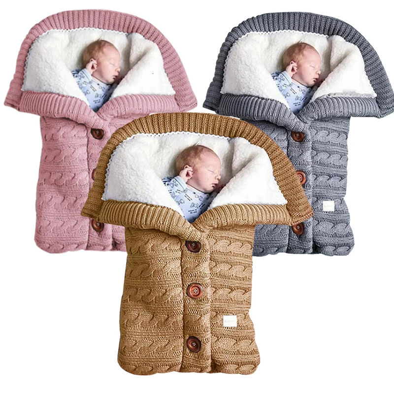 Sleeping Bags Warm Sleeping Bags Infant Baby Winter Thick Button Knit Sleep Sack For Bedding Swaddle Blankets Stroller Footmuff Toddler Wrap 231101