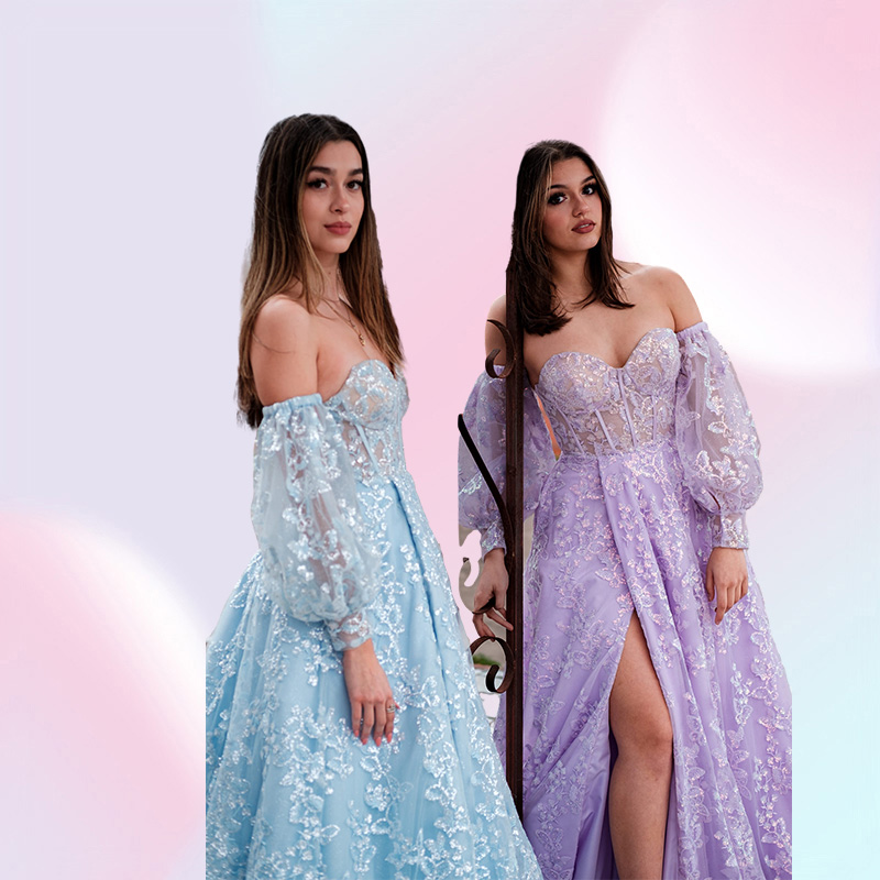 Sweetheart Lilac Long Evening Party Dress Embroidered Butterfly Robe De Soiree Detachable Sleeves Lavender Prom Dresses Lady