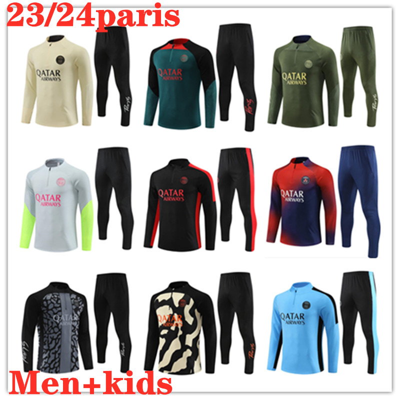 23 24 kids and men Soccer tracksuit 2023 2024 MBAPPE football training suit Long sleeve Football jacket kit uniform chandal Maillot Survetement