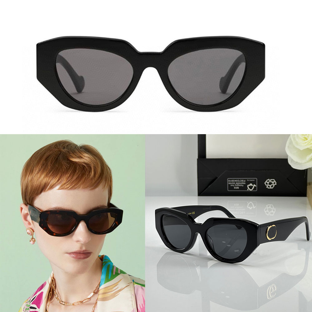 GEOMETRIC-FRAME SUNGLASSES 1421 geometric frame glasses accessories for women cat eye sunglasses Shiny acetate frame Shiny black acetate temples