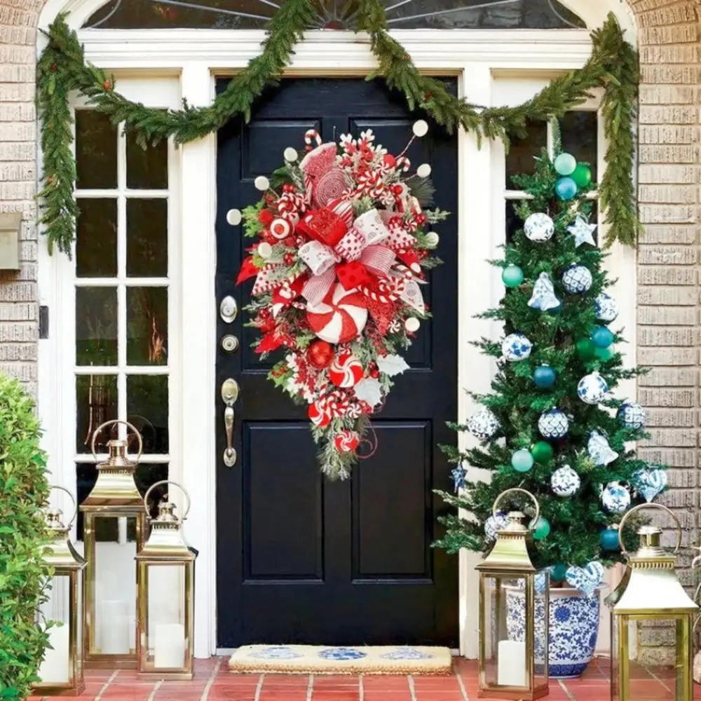 Christmas Decorations Candy Cane Christmas Wreath Garland Decoration Front Door Window Wall Home Decoration Christmas Guirnalda Navidad 2024 231101