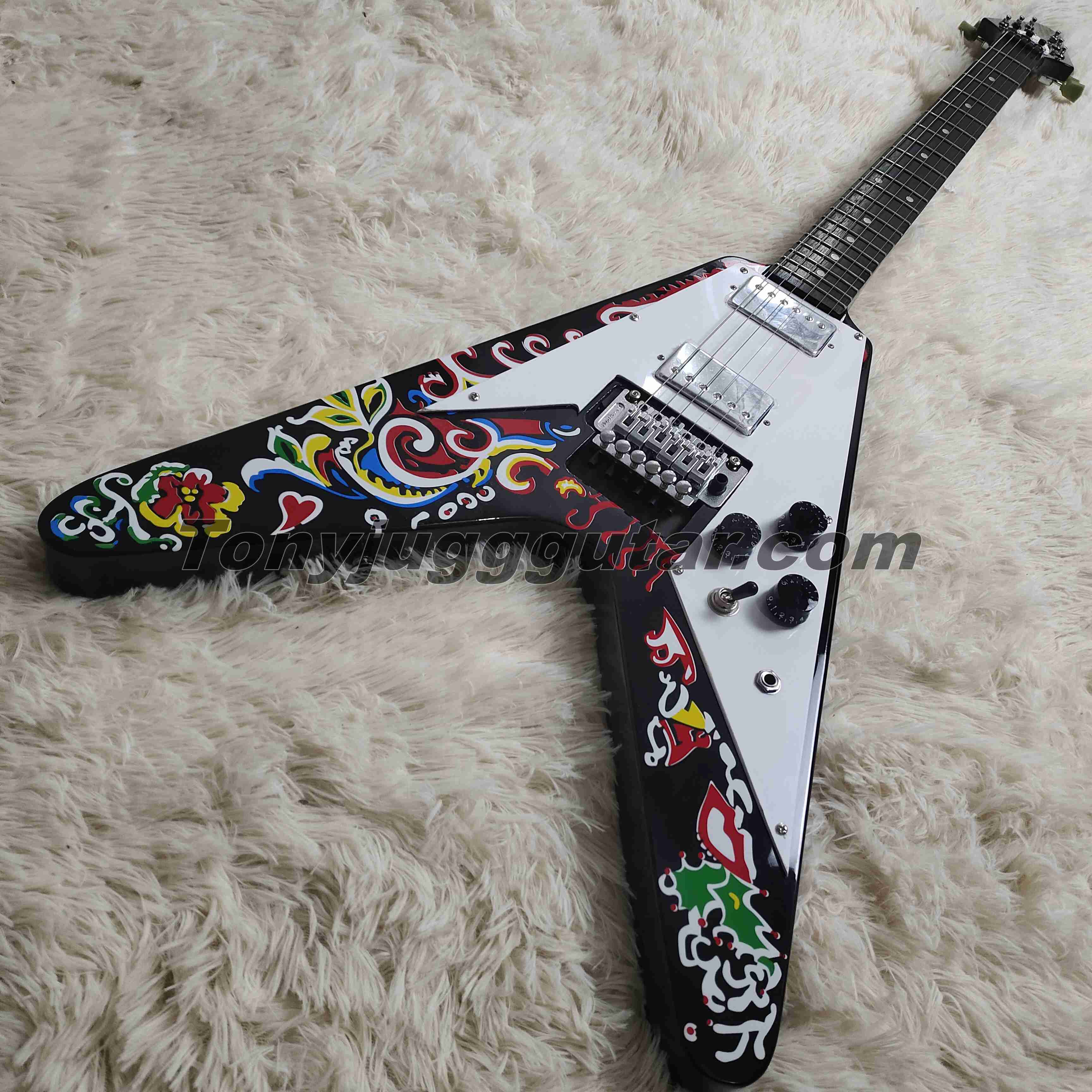 JimiHendrix Psychedelic Hand Painted Flying V Electric Guitar Floyd Rose Tremolo Bridge, Tuilp Tuners, Dot Inlay, White Pickguard
JimiHendrix Psychedelic Hand Painted Flying V Electric Guitar Floyd Rose Tremolo Bridge, Tuilp Tuners, Dot Inlay, White Pickguard