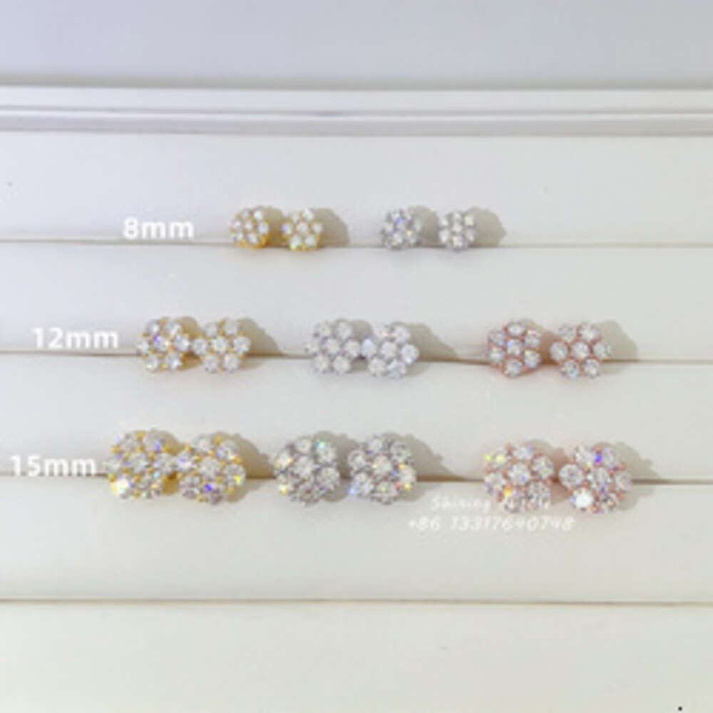 Iced Out Cluster Lab Diamond Screw Back 925 Silver Flower Vvs Moissanite Stud for Men