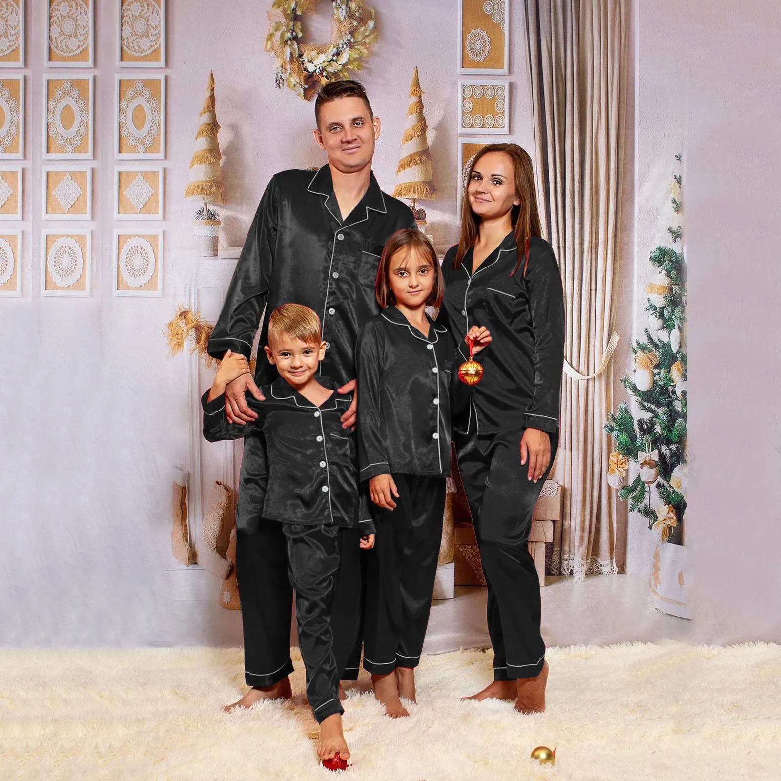 Family Matching Outfits Family Matching Outfits Satin Pajamas Solid Family Matching Sleepwear Nightwear Pants Set Father Mother Kids Christmas Pajamas