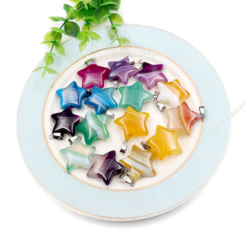 Star Heart Stripe Agate Charms Nacklace Pendants Crystal Reiki Healing Wholesale For jewelry Making