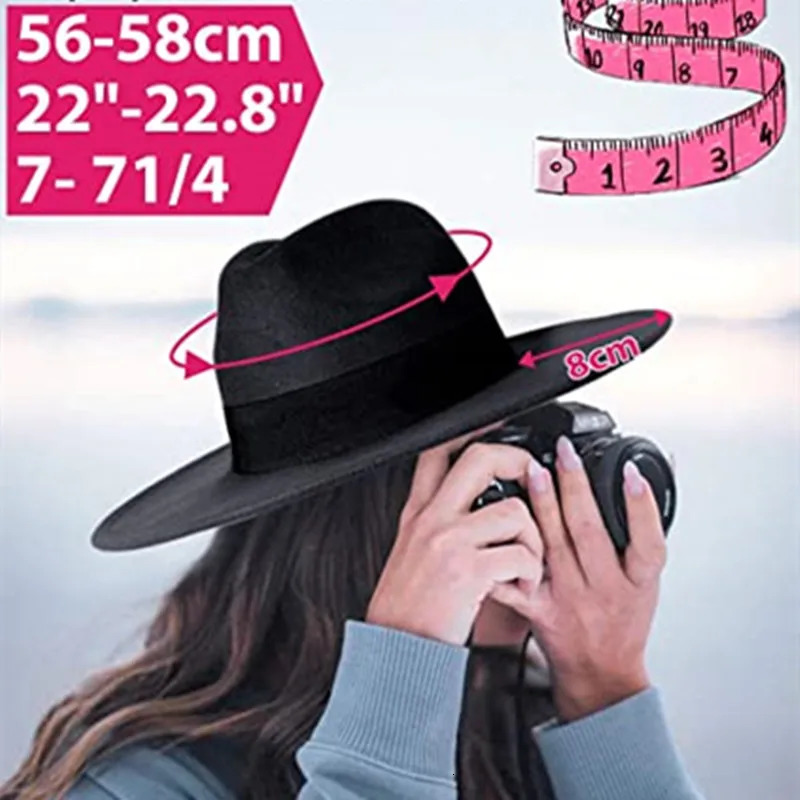 Wide Brim Hats Bucket Breathable Solid Color Classic Black Elastic Fedora Hat Unisex Wool Felt Jazz Elegant Men Women Panama Trilby Cap 231101