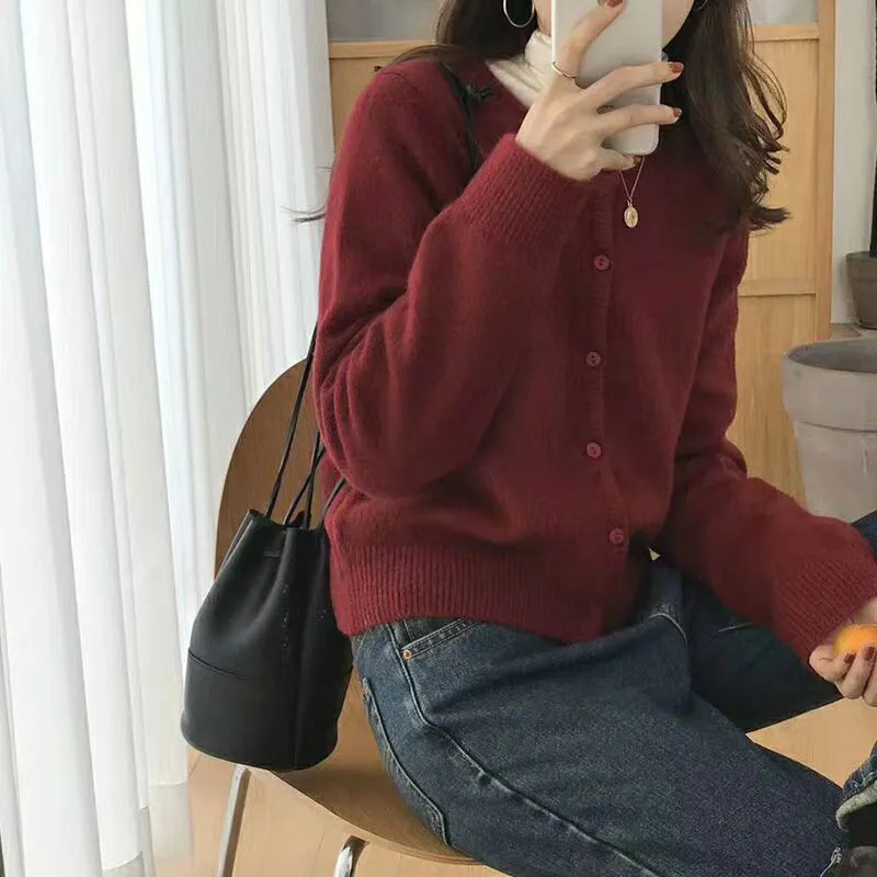 Women's Sweaters Cashmere Sweater Cardigan Women Single Breasted Long Sleeve Elegant Vintage Jumper Solid Wool Knitted Autumn Winter Outwear X452