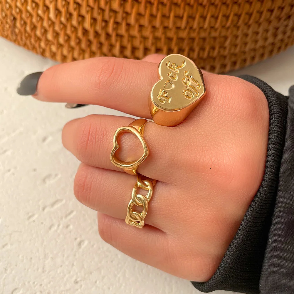 Wedding Rings Vintage Golden Heart Smile Set for Women Ins Style Metal Love letter Fashion Finger Girls Jewelry Gifts 231101