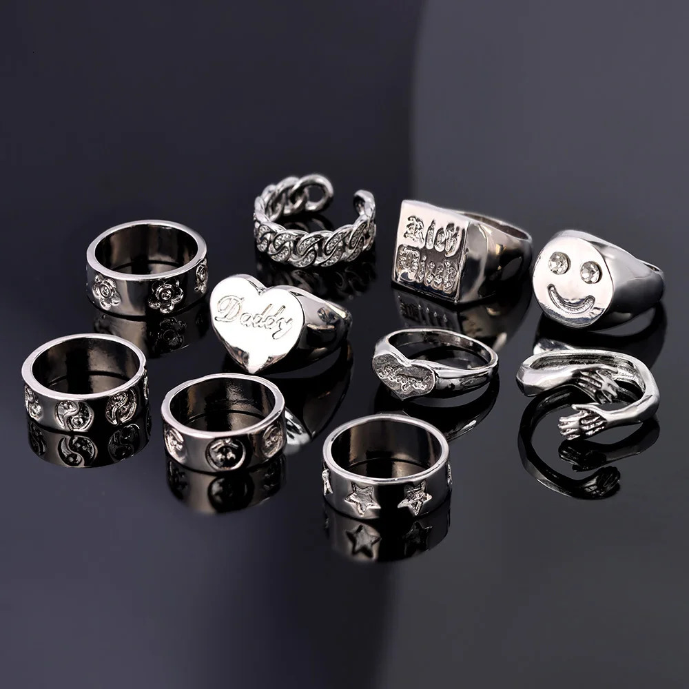 Wedding Rings Vintage Golden Heart Smile Set for Women Ins Style Metal Love letter Fashion Finger Girls Jewelry Gifts 231101