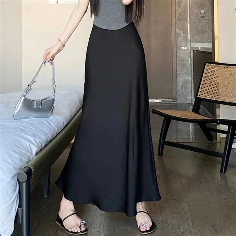Women's Satin Silk High-Waisted Fishtail Midi Skirt For Elegant Fall Look
