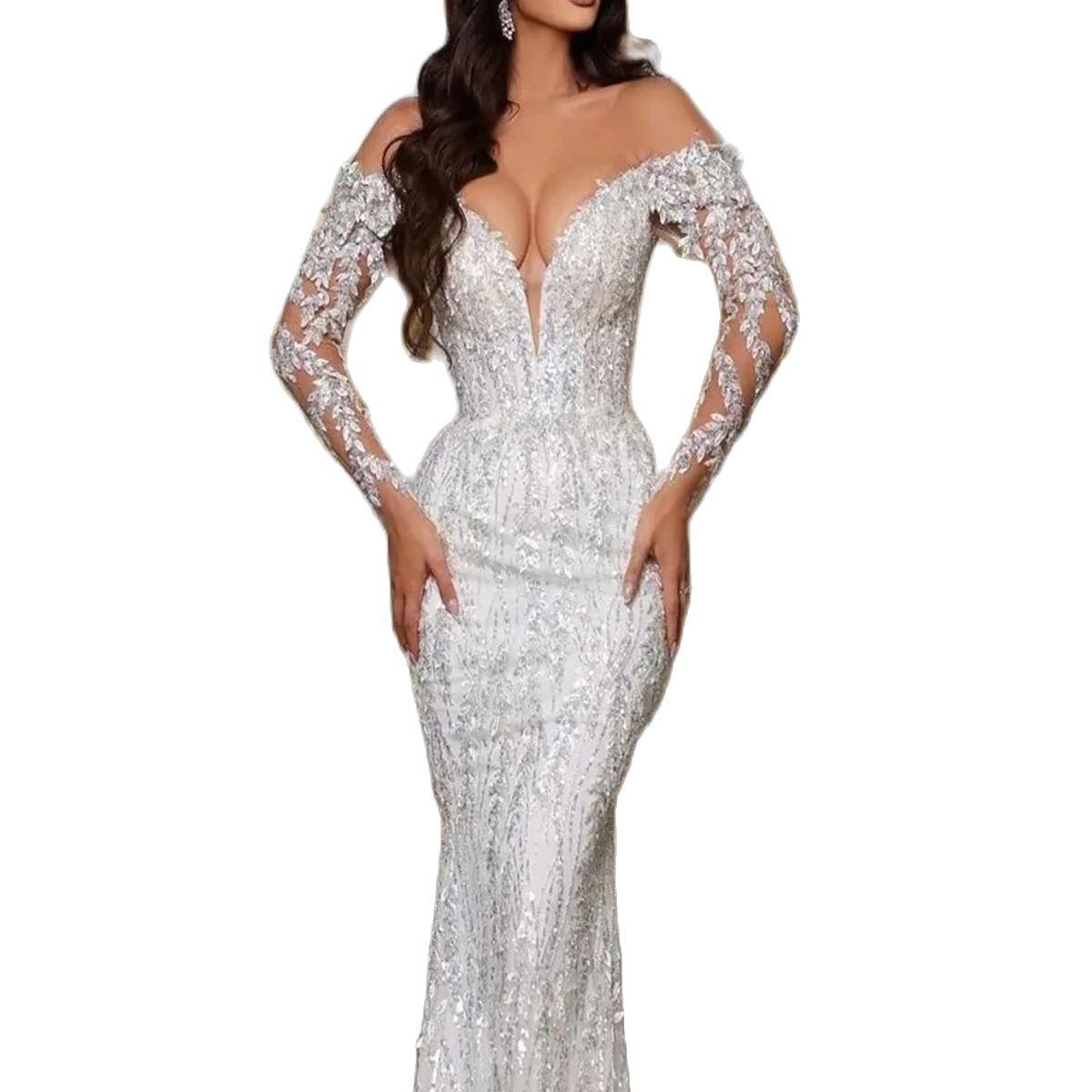 Modern Mermaid Wedding Dresses Elegant Zipper Back Bridal Gowns Sequins Bride Dress Custom Made Detachable Train