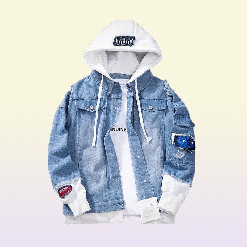 Songsanding Men Denim Jacket Streetwear Hip Hop Men039s Hooded Jean Jackets Male Casual Loose Outerwear Spring Fashion Sli
