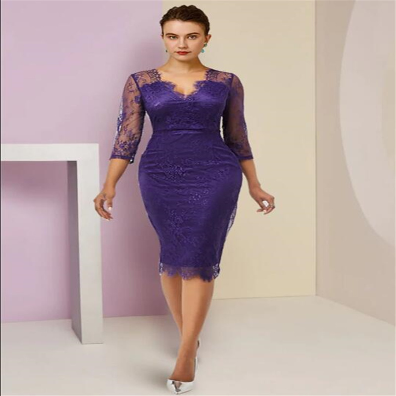 Lace Purple Mother Of The Bride Dresses V Neck Suits Dress Wedding Guest Gowns With Cape Half Sleeve Chiffon Mothers Groom Dress s