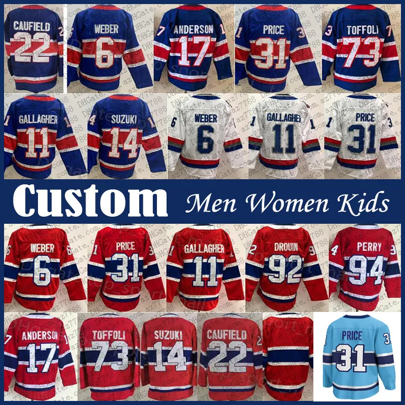 Custom Montreal Canadiens Hockey Jersey for Men Women Kids - Personalized Suzuki Caufield Gallagher Price Dach Drouin