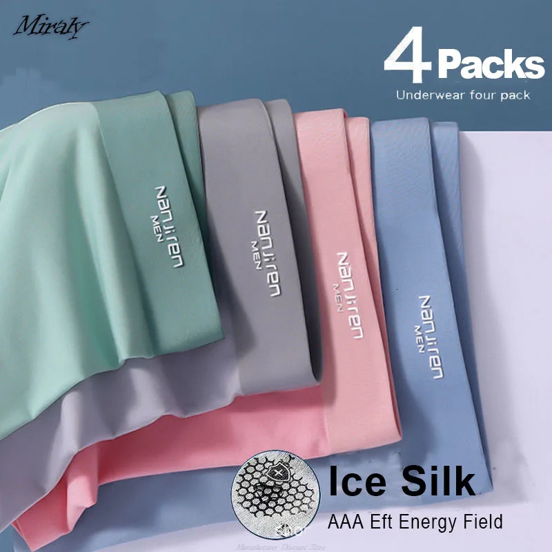 Underpants 4PCSSet Boxers Ice Silk Man Underwear Boxer Graphene Men Breathable Comfortable Men's Panties Ultrathin Shorts Trunk 231031