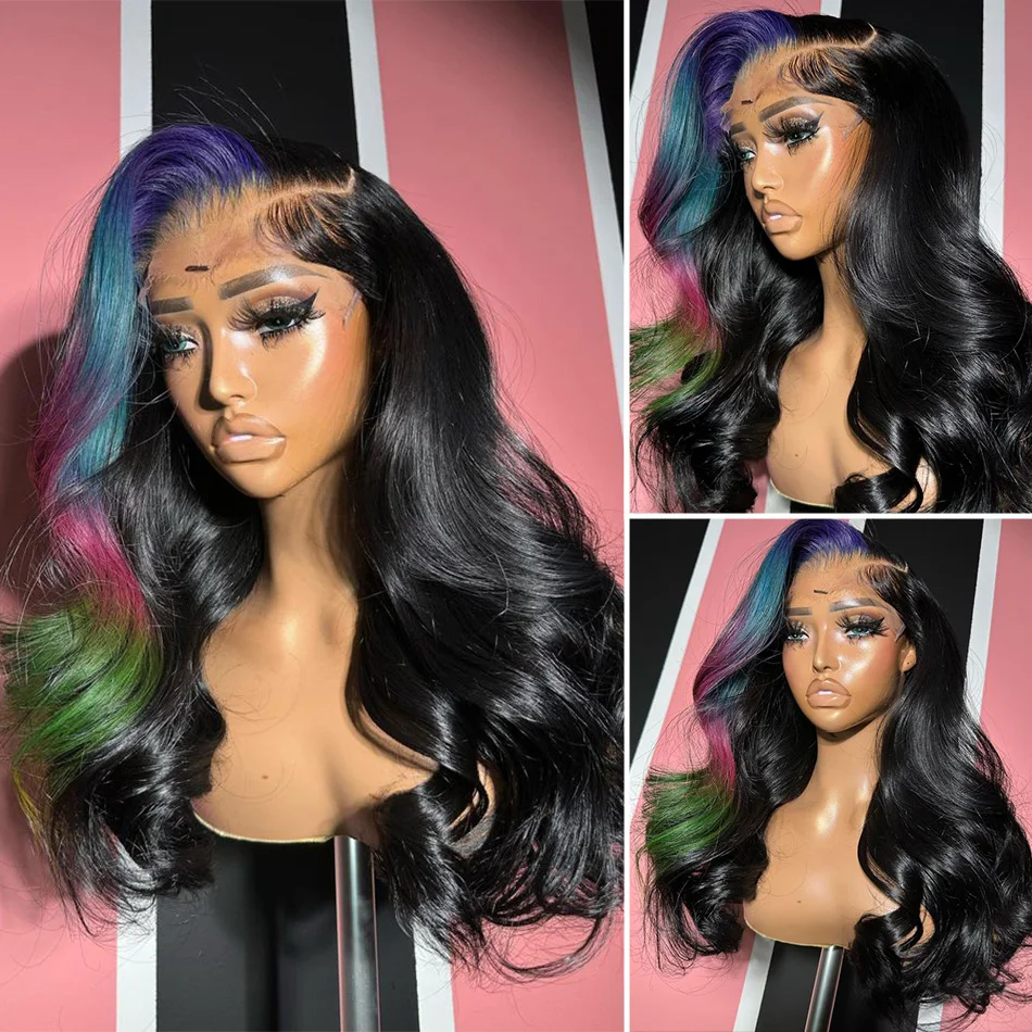 Free shipping Brazilian Hair Highlight Wig Ombre Red Blonde Body Wave Front For Women Pre Plucked Synthetic Lace Frontal Wigs