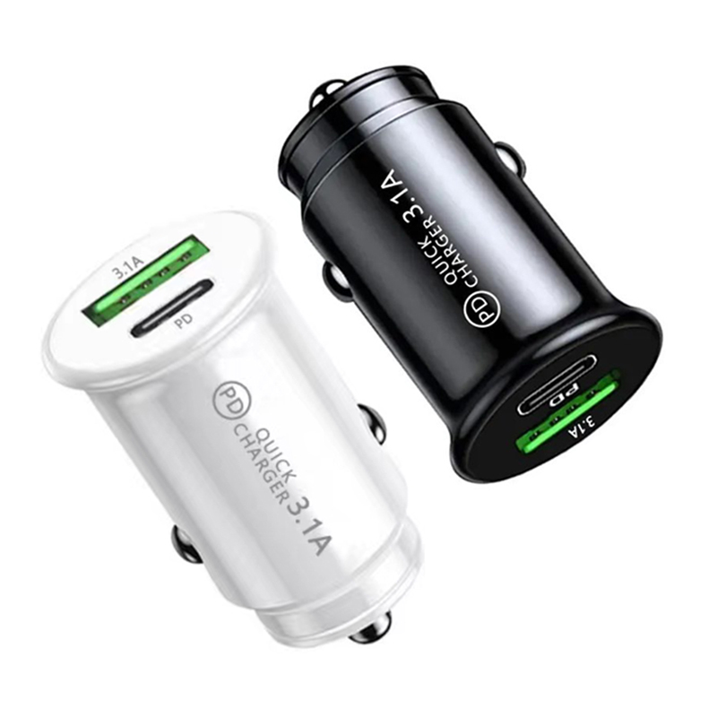 3.1A High Speed Dual Ports PD Car Charger USB-C Type c Car Chargers AutoPower Adapters Chargers For Ipad Iphone 15 14 12 Samsung S22 S20 phone with Retail Box