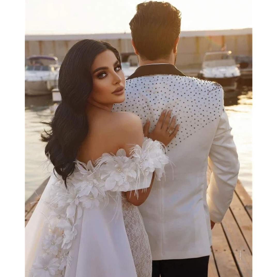 Sexy Off The Shoulder Lace Mermaid Appliques Party Gowns Sleeveless Wedding Dresses Backless Elegant Vestidos De Novia