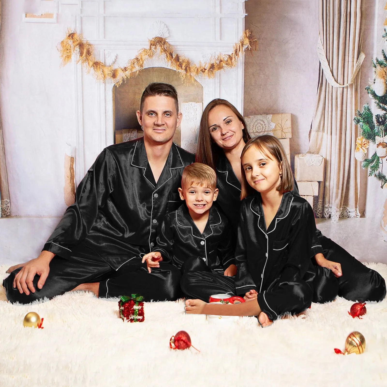 Family Matching Outfits Family Matching Outfits Satin Pajamas Solid Family Matching Sleepwear Nightwear Pants Set Father Mother Kids Christmas Pajamas