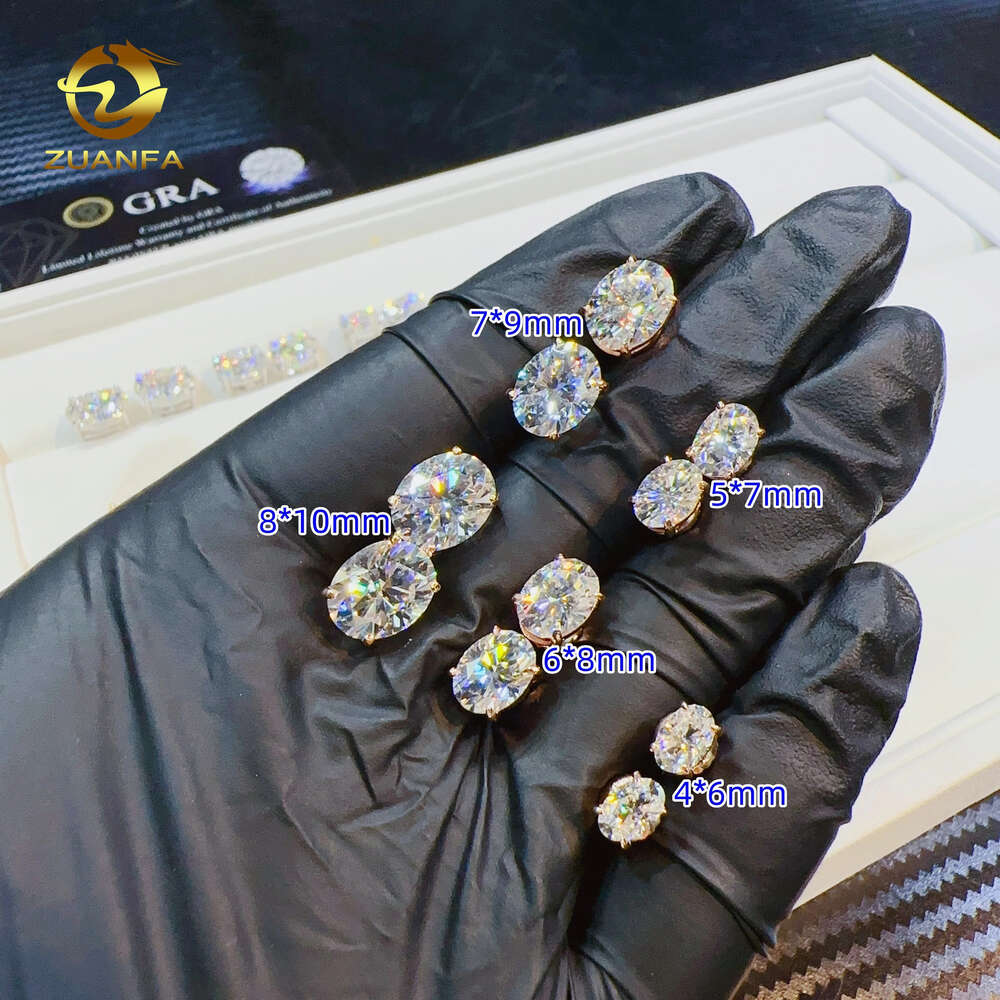 Custom Hip Hop Bling Gift for Men 925 Sterling Silver Oval Cut Vvs Moissanite Stud