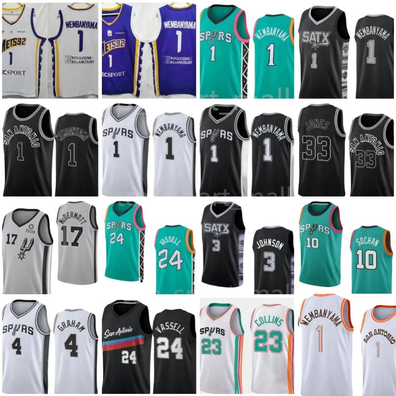 Basketball 1 Victor Wembanyama Jerseys Metropolitans 92 Mets92 Team Devin Vassell Devonte Graham Keldon Johnson Jones Cedi Osman Zach Collins Tim Duncan Men Kids