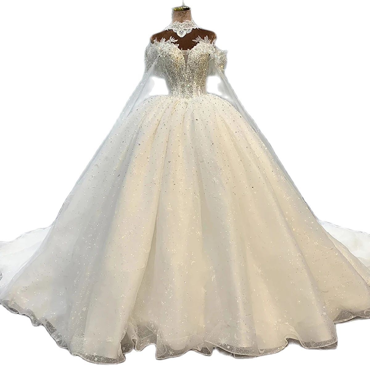 Modern Ball Gowns Wedding Dresses Elegant Lace Up Back Bridal Gowns Sequins Beading Bride Dress Custom Made Robes