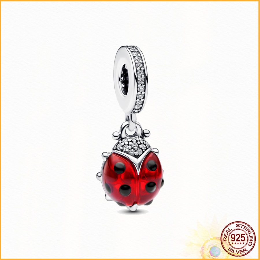 925 Sterling Silver Red Ladybug Charm Beads Suitable For Primitive Bracelet Women Jewelry Gift