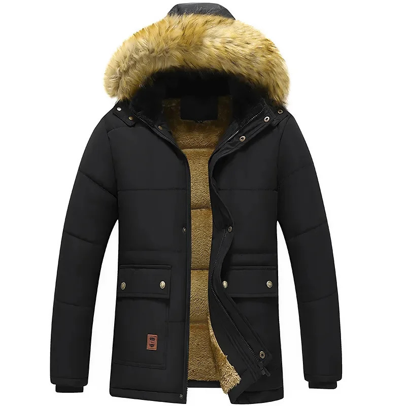 Men's Down Parkas 2024 Black Midlength Plus Velvet Thick Cottonpadded Jacket Winter Hooded Parka Hat Removable Coat Men Jaqueta Masculina 231031