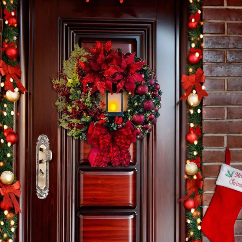 Christmas Decorations Christmas Wreath With Lantern Front Door Garland With Large Bow Seasonal Ornament Christmas Decoration For Front Door Wall 23110