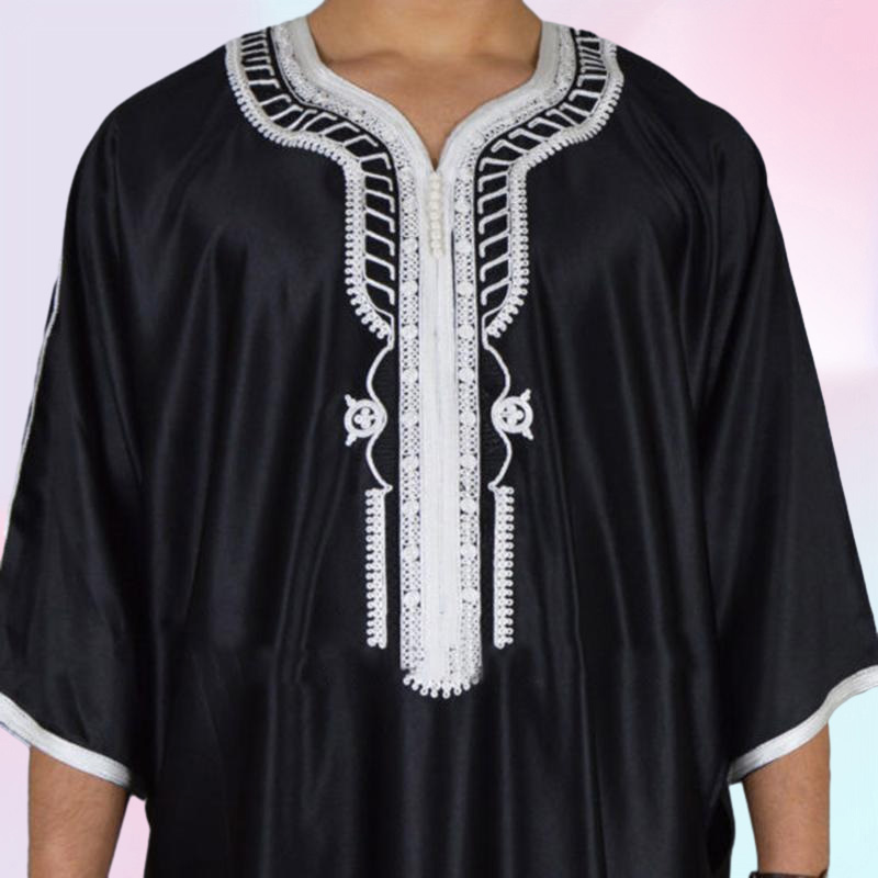 Ethnic Clothing Muslim Man Kaftan Moroccan Men Jalabiya Dubai Jubba Thobe Cotton Long Shirt Casual Youth Black Robe Arab Clothes Ps Size5025503
