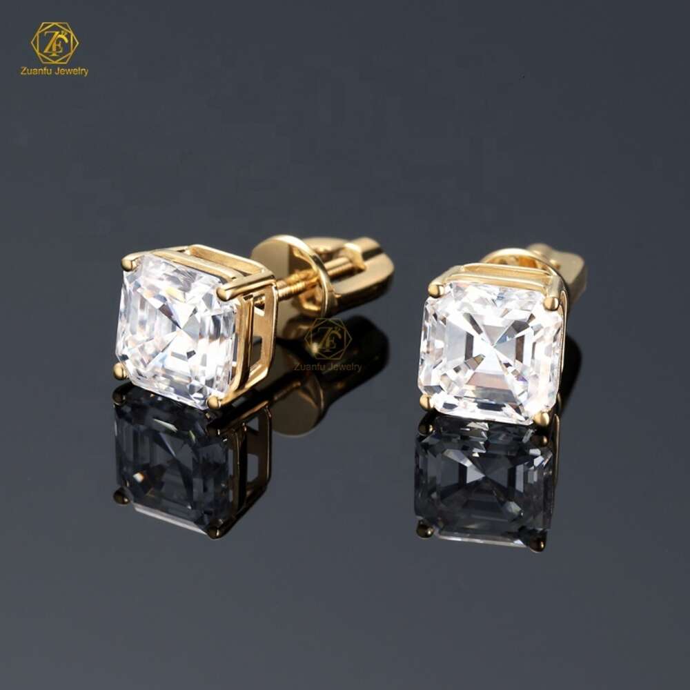 Set Unisex 925 Sterling Silver Vvs Asscher Cut Moissanite Diamond Stud